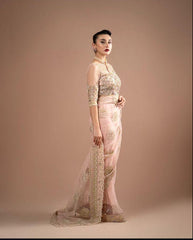Celestial Grace – Light Peach Embroidered Saree by Maryam by Rania