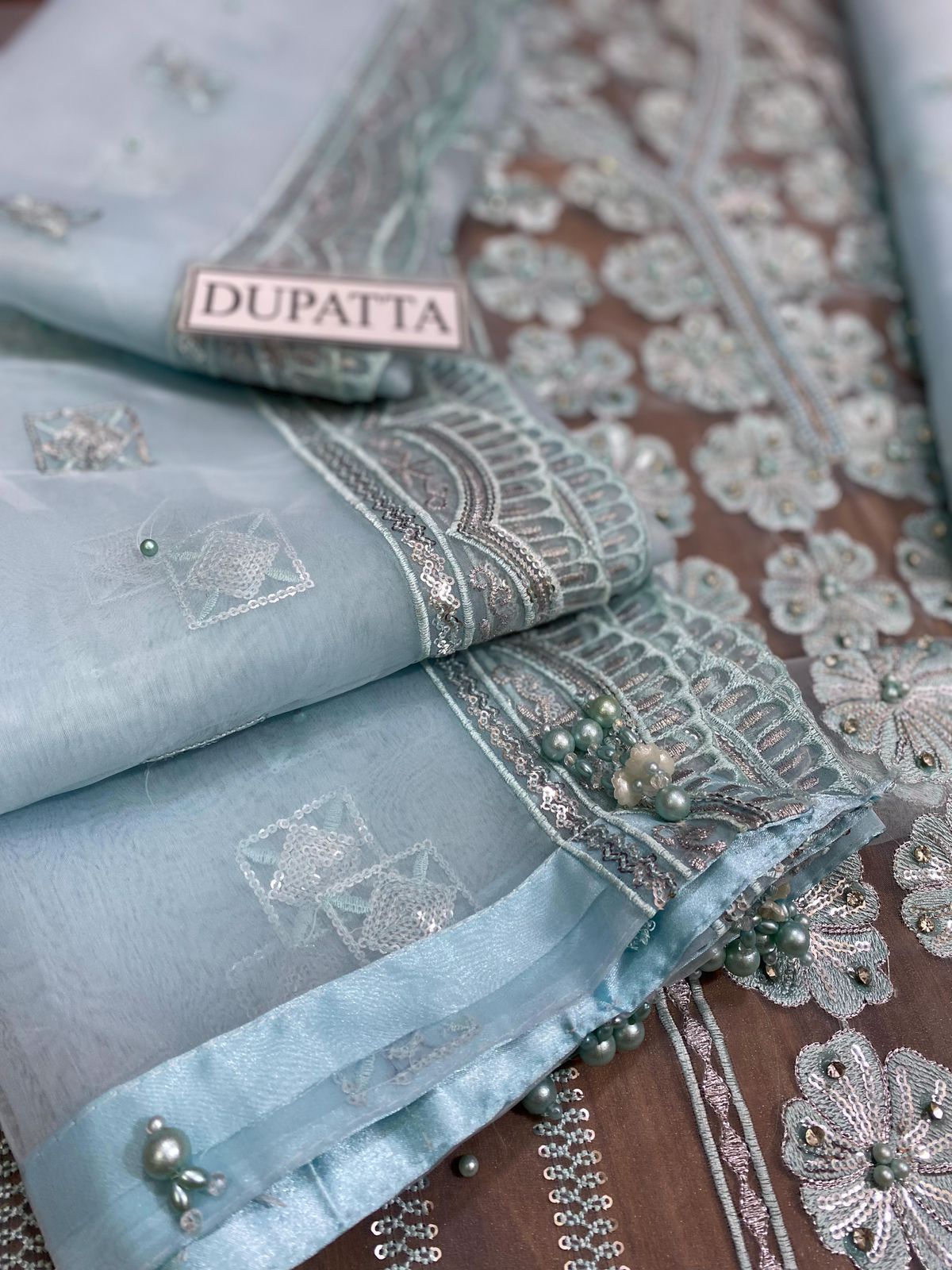 Regal Blossom – Hand Embellished Organza Ensemble by Maryam by Rania