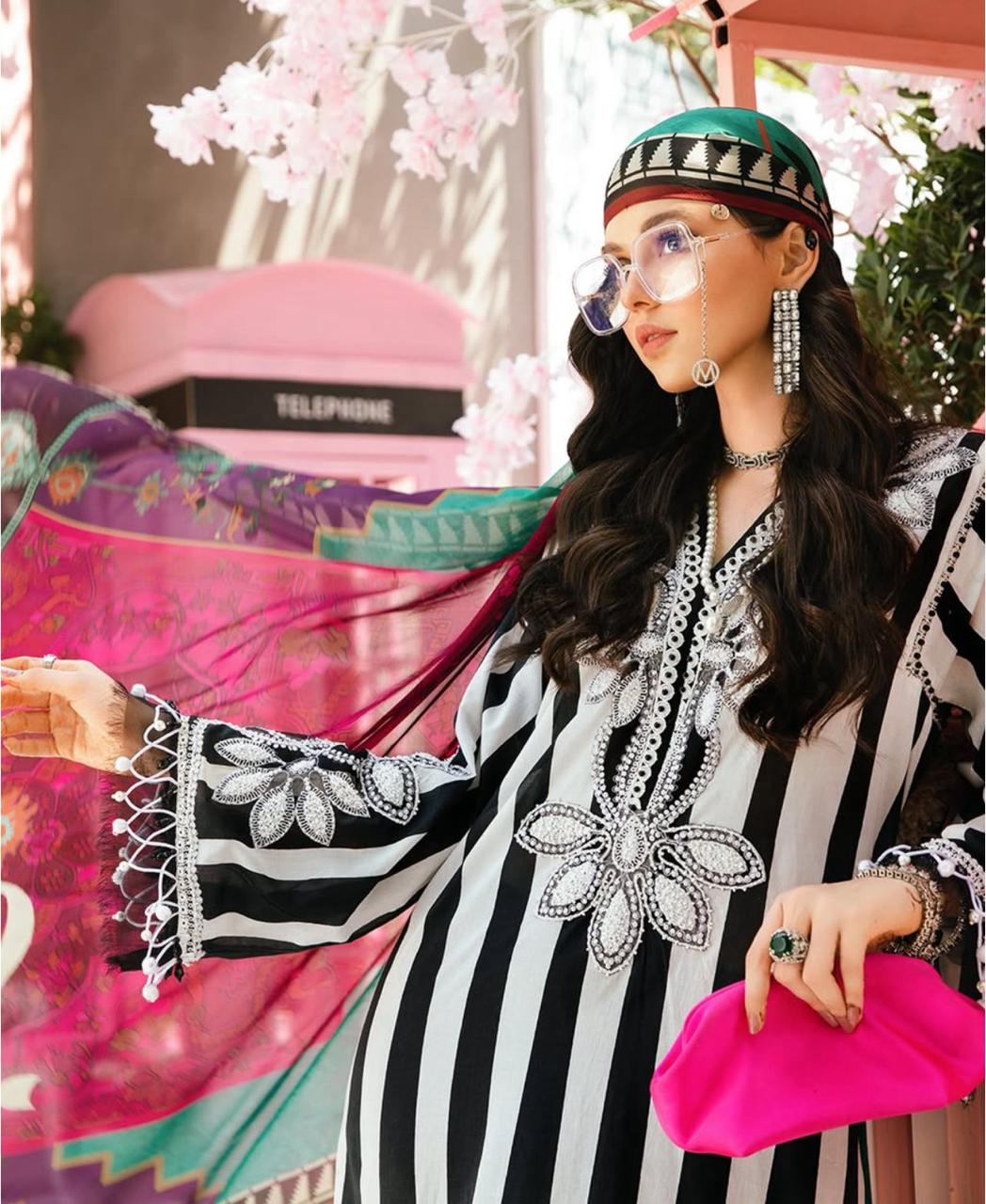 Luxe Digital Print Ensemble” – Embroidered Organza Accents by Maryam by Rania
