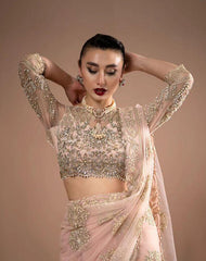 Celestial Grace – Light Peach Embroidered Saree by Maryam by Rania